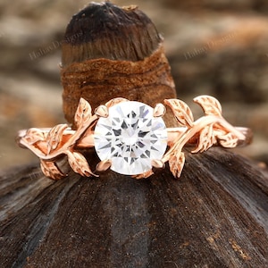 925 Sterling Silver Ring/ Moissanite Engagement Ring/ Leaf Vine ring/ Leaf Flower Wedding Ring/ Unique Leaf Ring/ Anniversary Gift