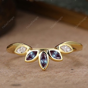 Vintage Alexandrite Engagement Ring Marquise Cut Alexandrite Moissanite Wedding Band 5 Stone Unique Women Bridal Promise Ring Customized