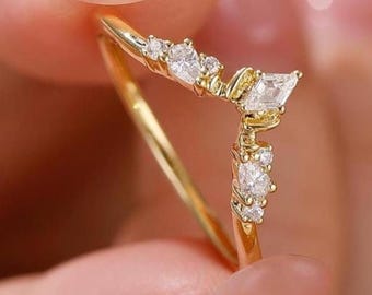 Moissaniet trouwring bladeren, geelgouden trouwring, bladstapelring, romantische sieraden, ring voor vrouw, op de natuur geïnspireerde bandring
