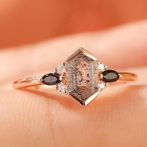 Retro 14k Gold Hexagon Herkimer Diamond Engagement Ring