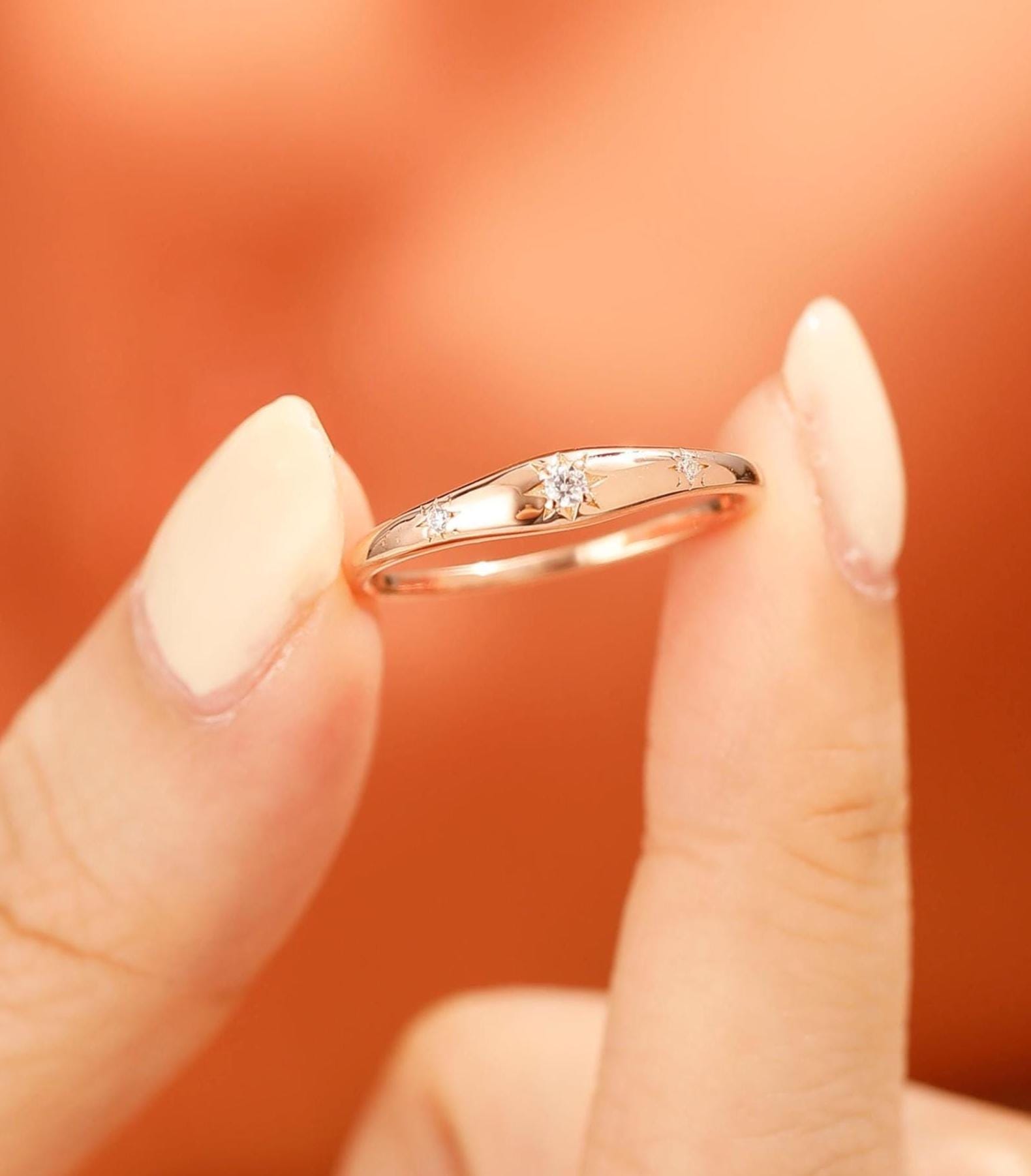 Dainty 14k Solid Gold Stacking Ring Moissanite Wedding Band Minimalist Moissanite Ring Vintage Unique Matching Band For Women Daily Jewelry