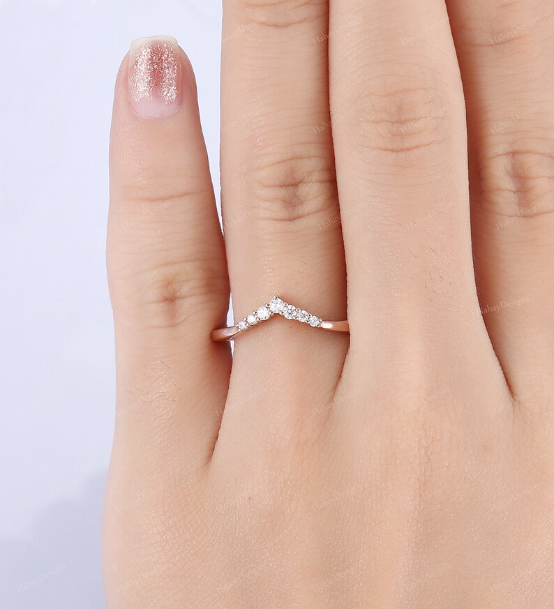 Curved Moissanite Wedding Band Yellow Gold Vintage Unique Marquise Band ...