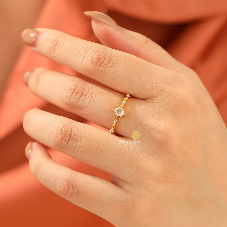 Yellow Card Small Antique Yellow Gold Moissanite Ring, Round Filigree Stackable ...