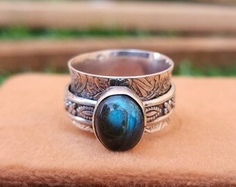 Labradorite Gemstone Spinner Ring, Women Ring, Anxiety Ring, Fidget Ring, Meditation Ring, Handmade Jewelry, Natural Labradorite, Boho Ring,