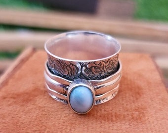 Larimer Gemstone Spinner Ring, Women Ring, Fidget Ring, Larimer Jewelry, Spinning Ring, Worry Ring, Anxiety Ring, Natural Stone, Boho Ring,