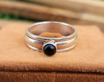 Black Onyx Ring, Onyx Gemstone Ring, 925 Sterling Silver Ring, Spinner Ring, Fidget Ring, Anxiety Ring, Worry Ring, Thumb Ring, Boho Ring,