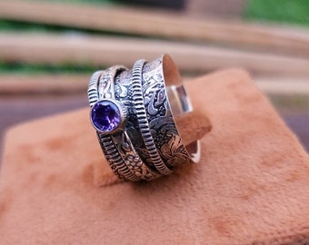 Beautiful Amethyst Ring, Spinner Ring, 925 Sterling Silver Ring ,Anniversary Ring, Anxiety Ring, Worry Ring, Fidget Ring Wonderful Ring,