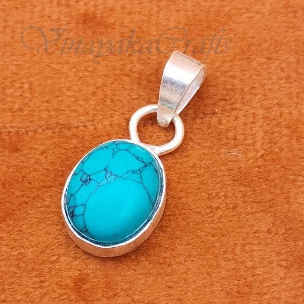 Natural Turquoise Pendant, 925 Sterling Silver Pendant, Dainty Pendant, Oval Shape Pendant, Statement Pendant, Handmade Turquoise  Pendant