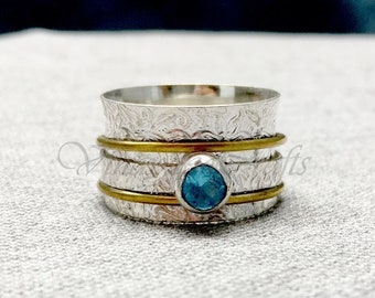 Blue Topaz Ring, 925 Silver Ring, Spinner Ring, Thumb Ring, Worry Ring, Handmade Ring, Gemstone Ring, Anxiety Ring, Promise Ring, Boho Ring,