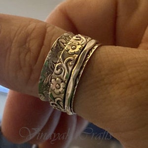 Floral Spinner Ring* 925 Sterling Silver Ring* Spinner Ring* Meditation Ring* Fidget Ring* Thumb Ring* Anxiety Ring* Spinner Rings For Women