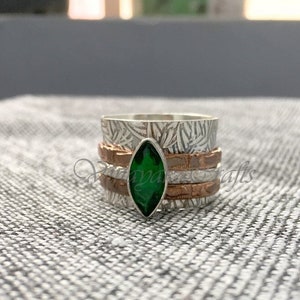Natural Emerald Ring, 925 Sterling Silver Ring, Spinner Ring, Marquise Cut Ring, Handmade Ring, Anxiety Ring, Meditation Ring, Thumb Ring,