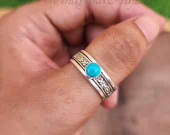 Turquoise Ring, Spinner Ring, 925 Sterling Silver, Meditation Ring, Fidget Ring, Silver Band Ring, Women Ring, Couple Ring, Gift For Her,