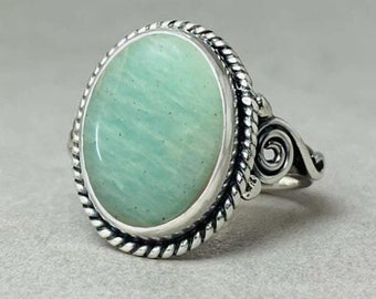 Amazonite Ring, Silver Ring For Women, Large Stone Ring, Chunky Statement Ring, Genuine Amazonite Sterling Silver Ring, Bohemian Ring