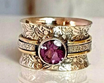 Amethyst Spinner Ring * Meditation Ring * Amethyst Ring For Gift * Spinner Rings For Women * 925 Sterling Silver Ring * Silver Spinning Ring