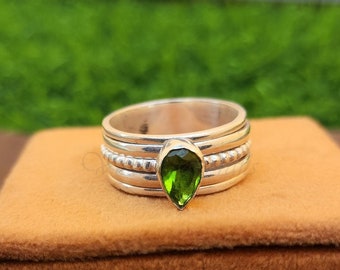 Peridot Gemstone Ring, 925 Sterling Silver Ring, Statement Ring, Handmade Ring, Pear Stone Ring, Promise Ring, Meditation Ring, Gift For Her