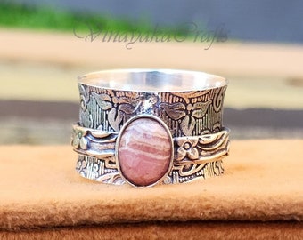 Rhodochrosite Ring, Spinner Ring, Worry Ring, Thumb Ring, 925 Silver Ring, Anxiety Ring, Promise Ring, Boho Ring, Women Ring, Gift For Her,