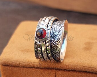 Natural Garnet Gemstone Spinner Ring *  Thumb Ring * Occasion Gift * Couple Ring *Gemstone Jewelry * 925 Sterling Silver * Garnet Jewelry