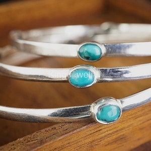 925 Sterling Silver Bangle Bracelet, Turquoise Bracelet, Organic Bangle, Gemstone Silver Bracelet, Handmade Jewelry, Unique Birthstone Gift