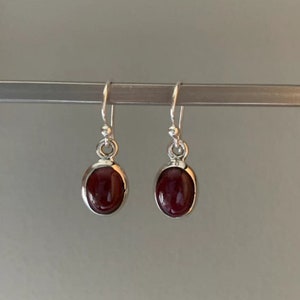 Solid 925 Sterling Silver Gemstone Earrings, Handmade Earrings, Anniversary Earrings, Red Garnet Hook Dangle Earrings, Garnet Earrings