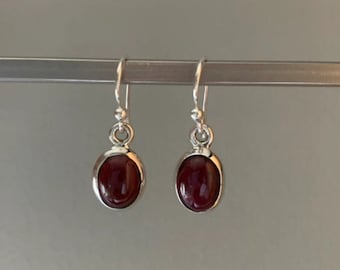 Solid 925 Sterling Silver Gemstone Earrings, Handmade Earrings, Anniversary Earrings, Red Garnet Hook Dangle Earrings, Garnet Earrings