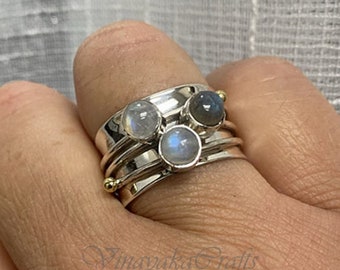 Multi Stone Spinner Ring* Moonstone Ring* Labradorite Ring* Women Spinner Ring* Meditation Ring* Anxiety Ring* Velentine Gift Ring