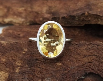 Natural Golden Citrine Ring-Oval Citrine Bezel Ring-Citrine Cocktail Ring-November Birthstone Jewelry-Citrine Christmas gift Sterling Silver