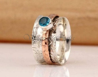 Blue Topaz Spinner Ring* 925 Sterling Silver Ring* Women Spinner Ring* Handmade Ring* Christmas Day Gift* Gemstone Spinner Ring*