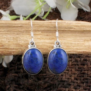 Lapis Lazuli Earrings, Lapis Lazuli Pear Gemstone, 925 Solid