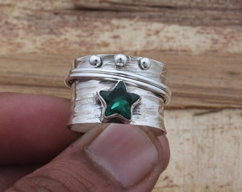 Emerald   Green Ring Spinner Ring 925 Sterling Sliver  Star Sliver Ring, Green Stone Ring, Gemstone Ring, Women Ring, Purity Anxiety Ring