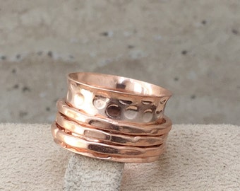Copper Spinner Ring, 925 Sterling Silver Ring, Anxiety Ring, Hammered Ring, Three Band Ring, Thumb Ring, Meditation Ring, Gift For Friend