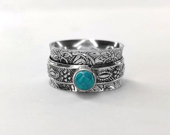925 Sterling Silver Ring, Spinner Ring, Turquoise Ring, Turquoise Jewelry, Handmade Ring, Natural Turquoise, Gemstone Ring, Band Ring