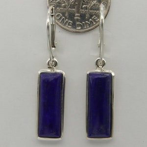 Genuine and Natural Blue Square / Rectangle LAPIS LAZULI Dangle Earrings in 925 Sterling Silver with Leverback / Lever Back closing