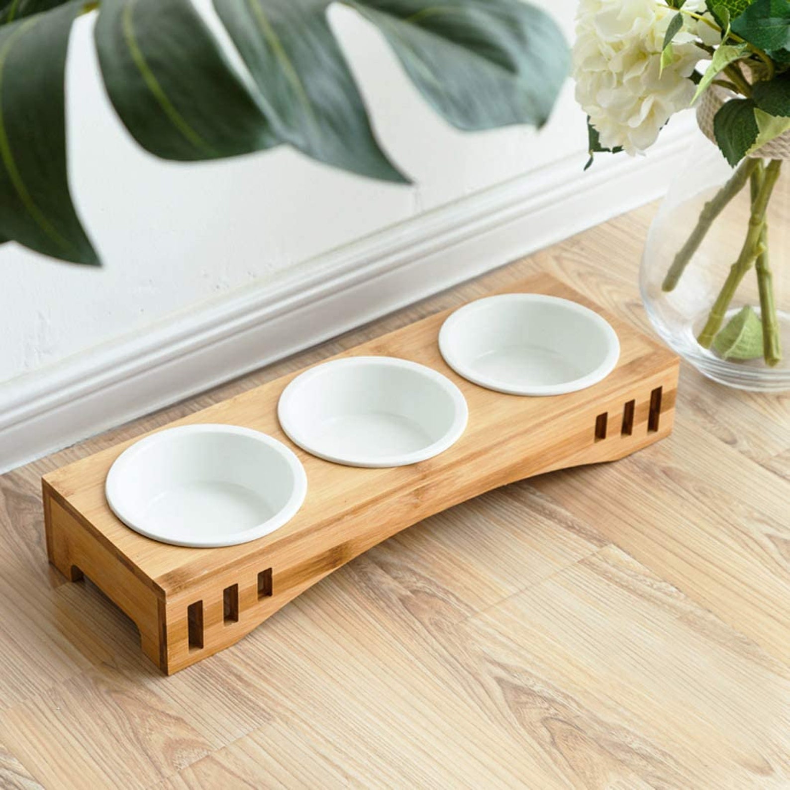 Elevated Cat Bowls Ceramic Dog Cat Feeder with Bamboo Stand Etsy