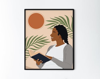Black Woman Reading Art Print: Joyful African American Girl (Digital Download)