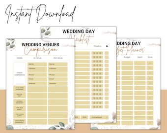 Planificador de bodas imprimible / Páginas imprimibles del planificador de bodas / Plan de boda / Libro de planificación de bodas / Planificador de bodas / Lista de verificación de bodas