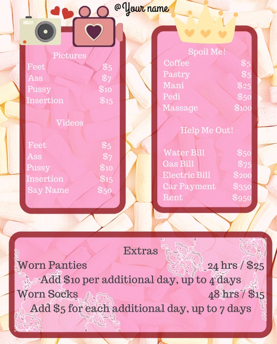 Custom Designed Tip Menu Cam Girl OnlyFans Chaturbate Sex - Etsy