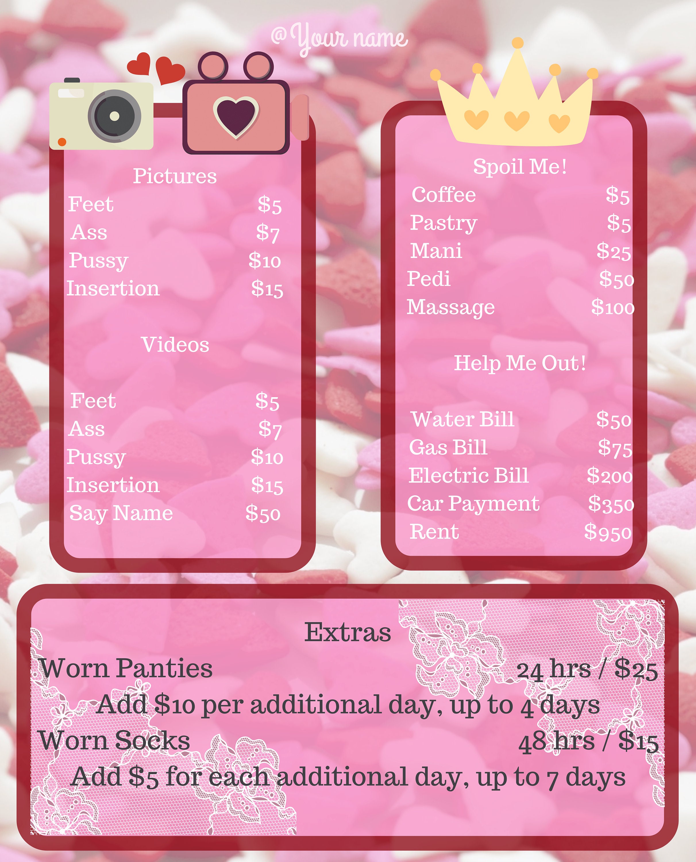 Custom Designed Tip Menu Cam Girl OnlyFans Chaturbate Sex - Etsy