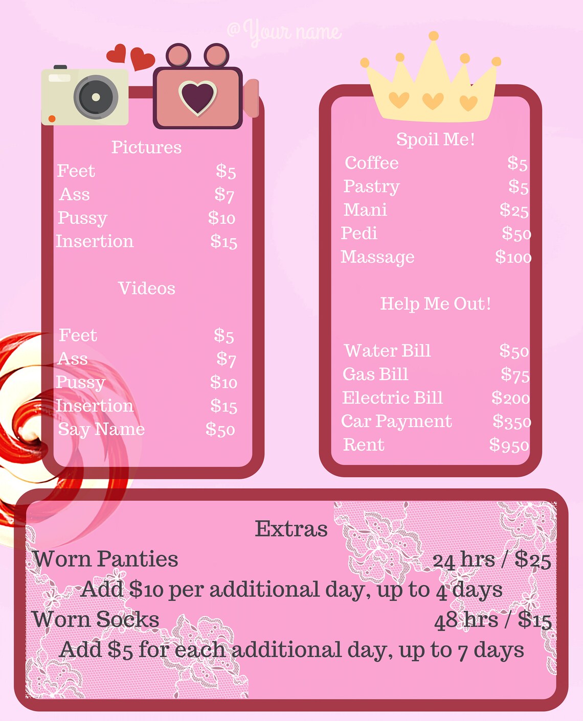Custom Designed Tip Menu Cam Girl OnlyFans Chaturbate Sex - Etsy