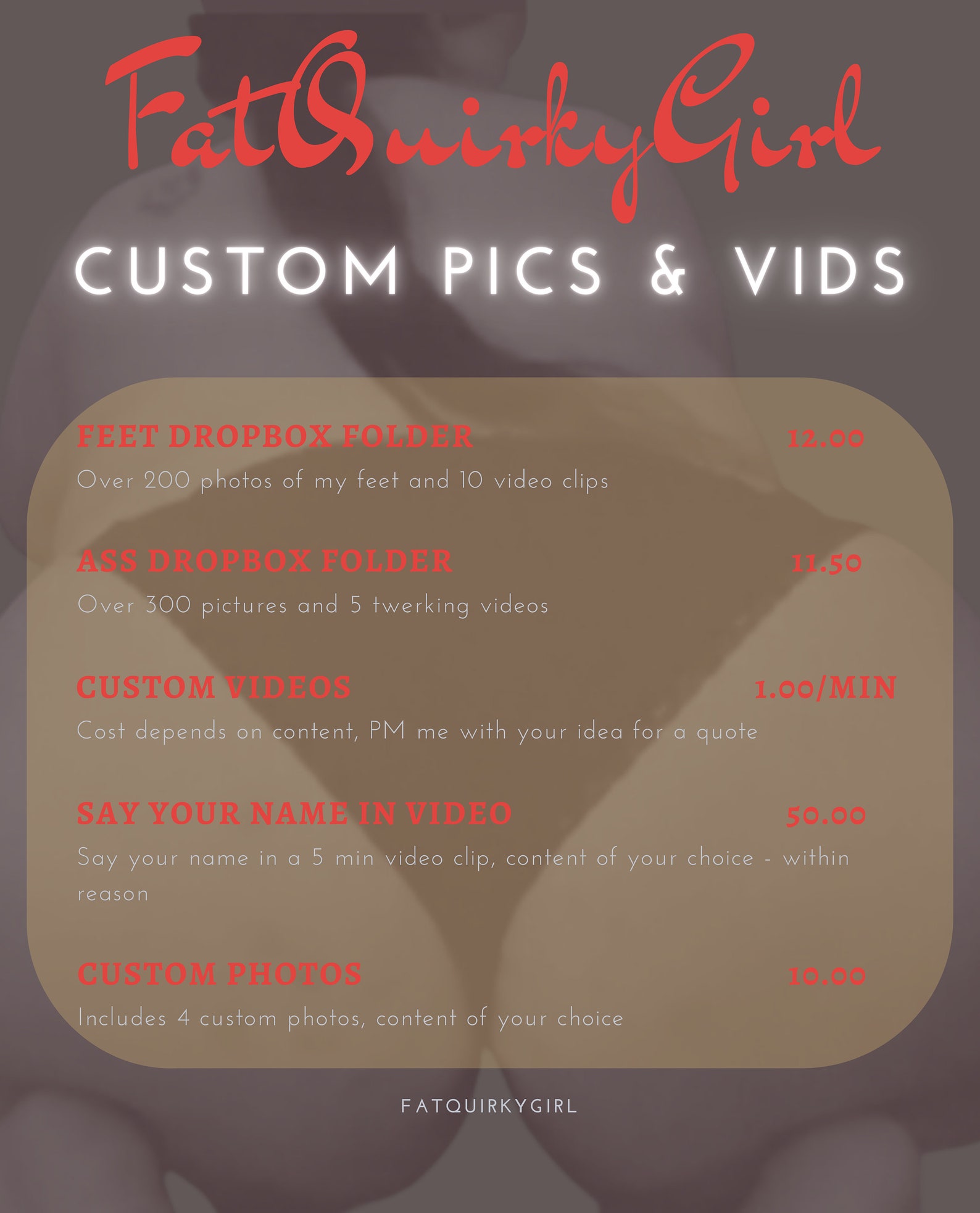 Custom Designed Tip Menu Cam Girl OnlyFans Chaturbate Sex - Etsy