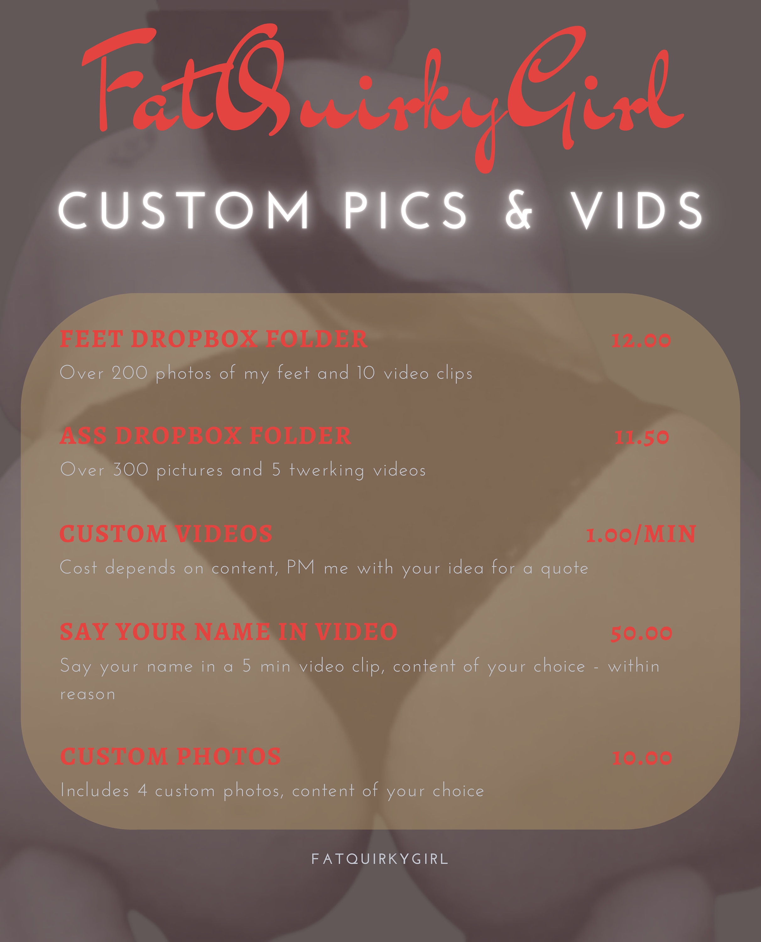 Custom Designed Tip Menu Cam Girl OnlyFans Chaturbate Sex | Etsy