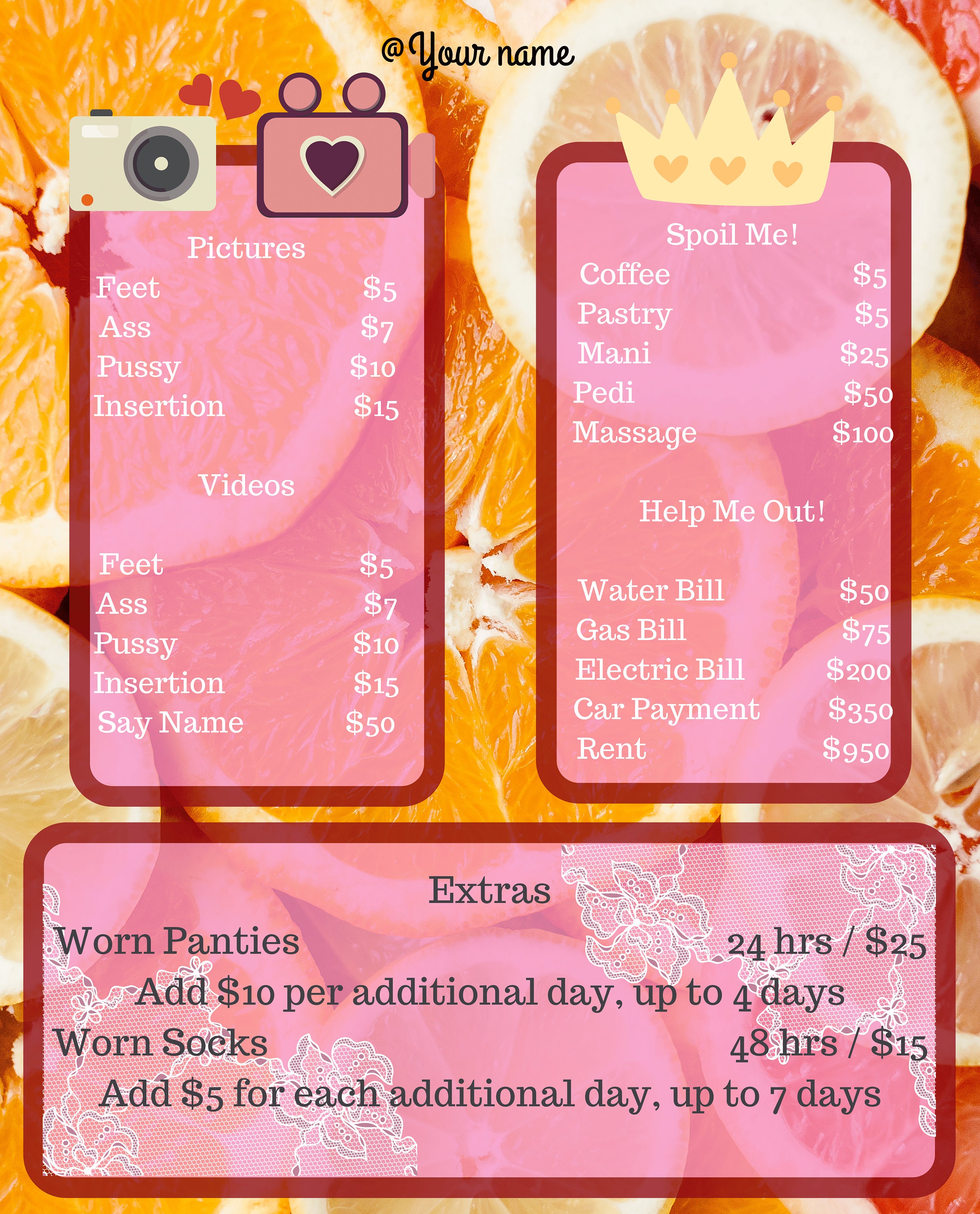 Custom Designed Tip Menu Cam Girl OnlyFans Chaturbate Sex - Etsy