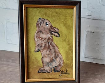 Bunny Original Oil Painting Animal Artwork Pet Portrait Rabbit Art Framed 6x4