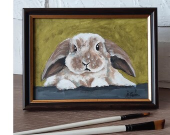 Bunny Original Oil Painting Rabbit Art Pet Portrait 7x5