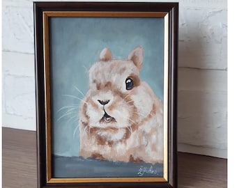 Bunny Original Oil Painting Rabbit Art Animal Lover Gift Pet Portrait Artwork Framed 7x5