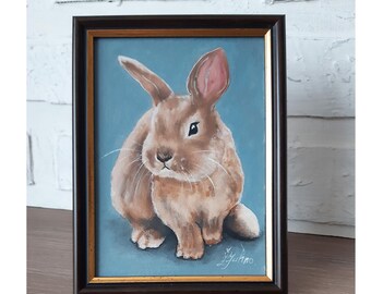 Bunny Painting Original Animal Artwork Rabbit Portrait Pet Art Framed 7x5