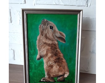 Bunny Original Oil Painting Rabbit Lover Gift Art Pet Portrait Framed 12x9