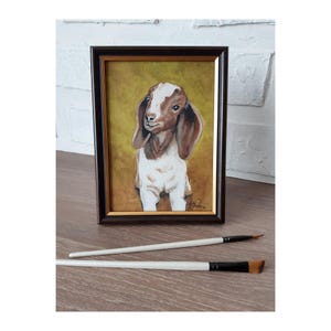Goat Original Oil Painting: Farmhouse Animal Art, Framed (7x5)