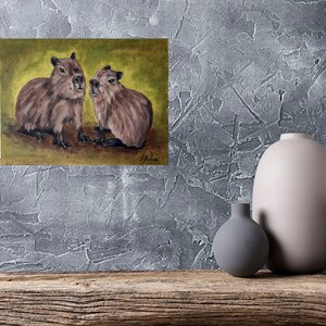 Capybara Painting: Original Oil Art, Cavy Lover Gift (9x12) imagem 9