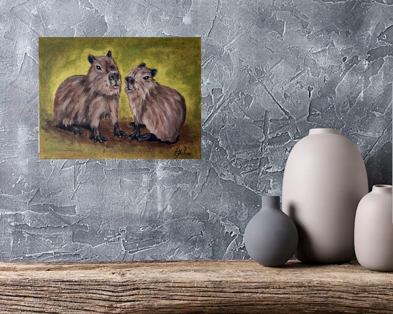 Capybara Painting: Original Oil Art, Cavy Lover Gift (9x12) imagem 9