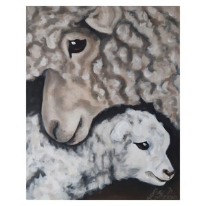 Sheep Painting Farmhouse Original Art Lamb Artwork 12 by 9 Farm Animal Oil Painting Sheep Wall Art by ZannaJuhnoArt.